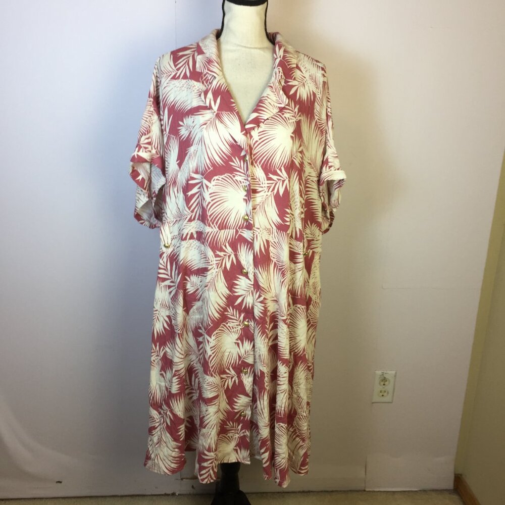 Torrid Midi Shirt Dress Sz 4X Womans Plus Pink Floral Button-Front Short Sleeve